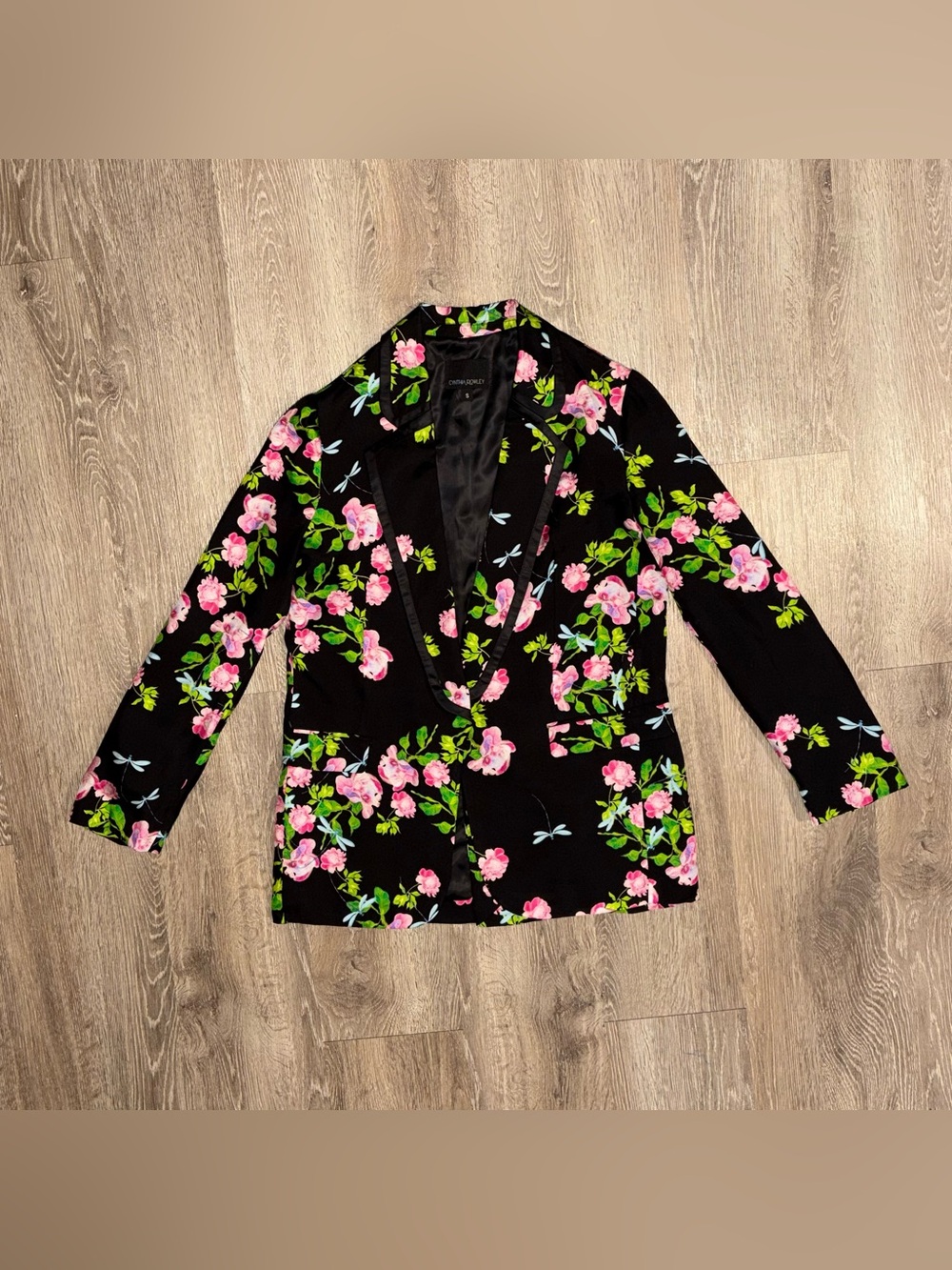 Cynthia Rowley Black Blazer with Pink & Green Floral Print